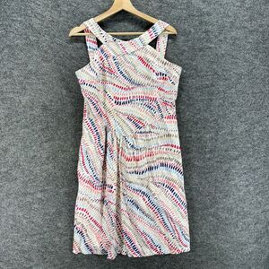 Zoda Dress Women 14 White Striped Sheath Midi Zipper Sleeveless V-Neck Cotton